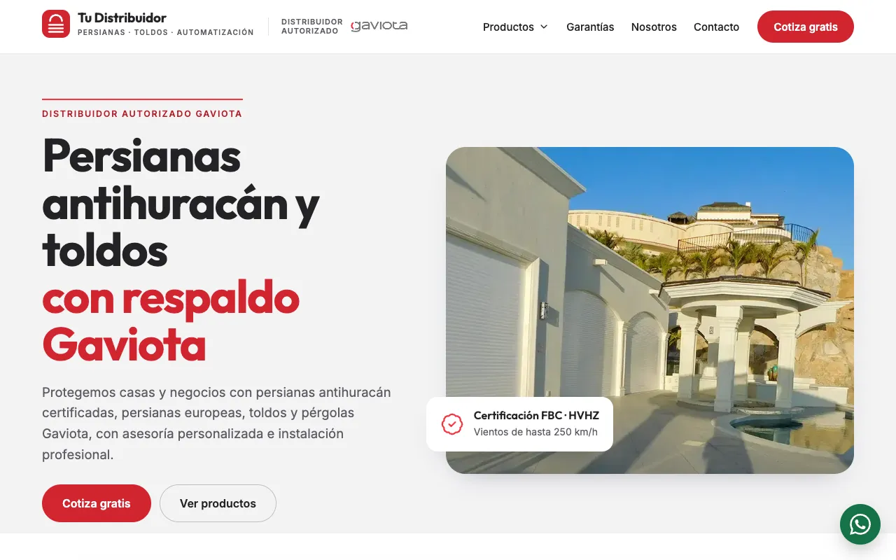 Portada de la web modelo para distribuidores Gaviota