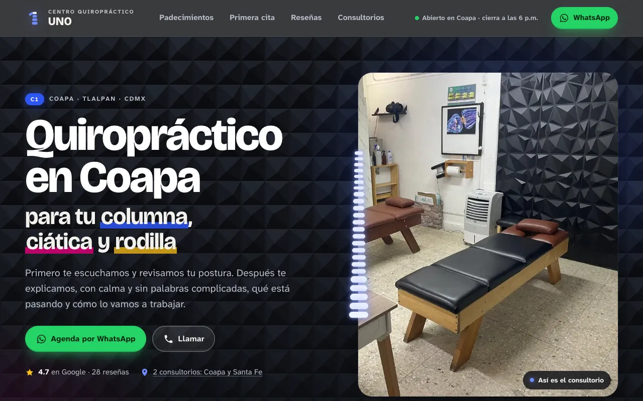 Portada de la web de Centro Quiropráctico Uno